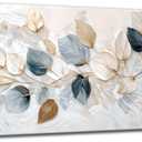 Large Living Eucalyptus Leaf Canvas Wall Art Teal White Botanical Abstract Decor painting Pictures Modern Nordic Plant Flowers Posters Prints for Bathroom Bedroom Office Hallway Home Decoration, 40"L x 20"W