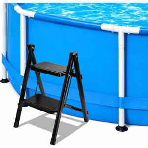 DECOHS Foldable Spa Hot Tub Steps, 2-Step Stool Pool Ladder, Non-Slip Pedal Spa Side Stairs for Outdoor Indoor Home Kitchen Garage Office Patio Deck RV