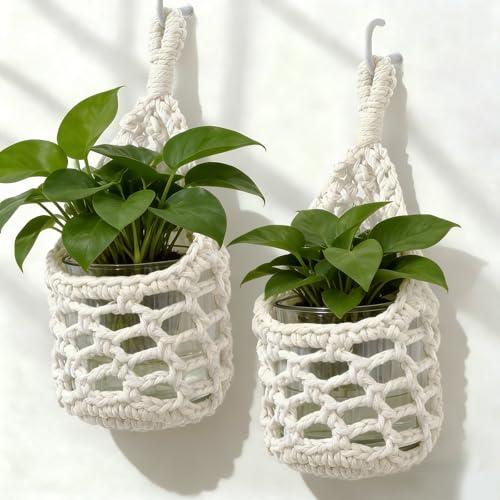 HOREAKHJ Macrame Wall Plant Hanger, Hanging Planter Basket Holder, Wall Planters for Indoor Plants, for Up to 4 Inch Pot (Ivory, 4-Inch)