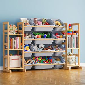 SpaceAid Toy Storage Organizer with 6 Shelves and 12 Bins, Toy Organizers Storage Bookshelf, Kids Bin Shelf Toys Box Bookcase for Bedroom Playroom Organization Room Decor, Neutral Gray, 52.3"W, 12 Bins