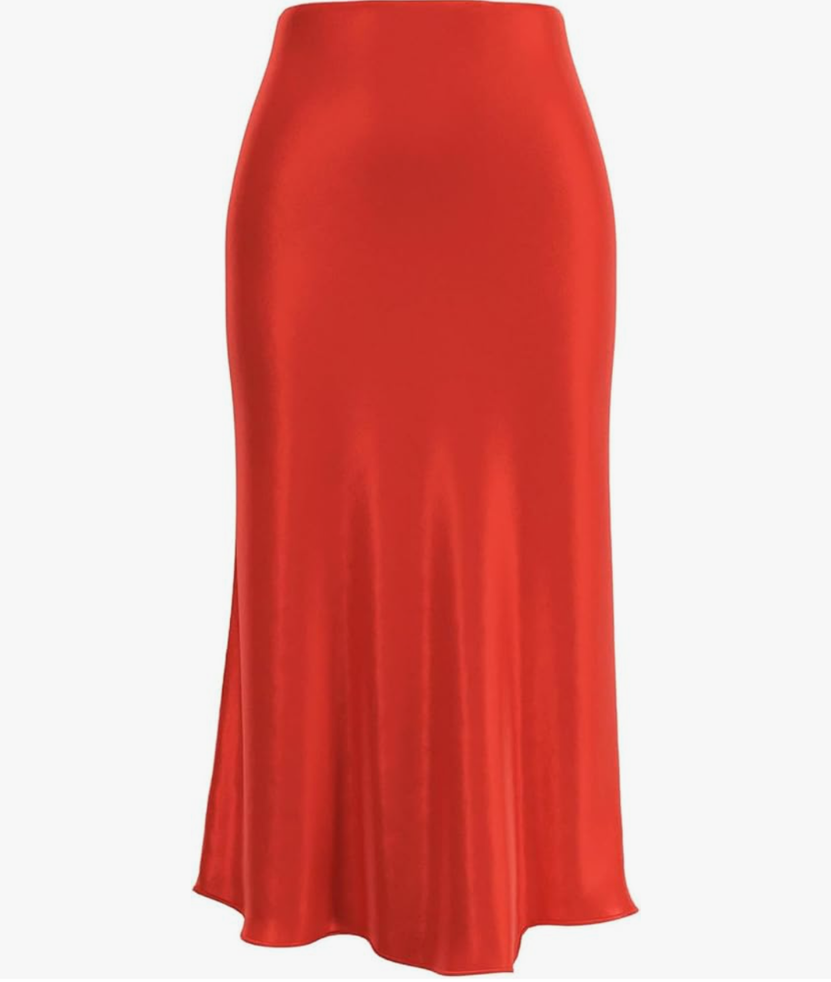 Womens Skirt Midi Long Length Silk Satin High Waist Elastic Skirts, S