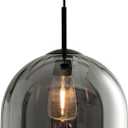 Modern Dome Pendant Lighting Fixtures, 11.8 Inch Large Dome Boho Chandelier, Rustic Farmhouse Industrial Hanging Lamp Ceiling Lights with Grey Glass Bell Lampshade for Kitchen Island, 30CM