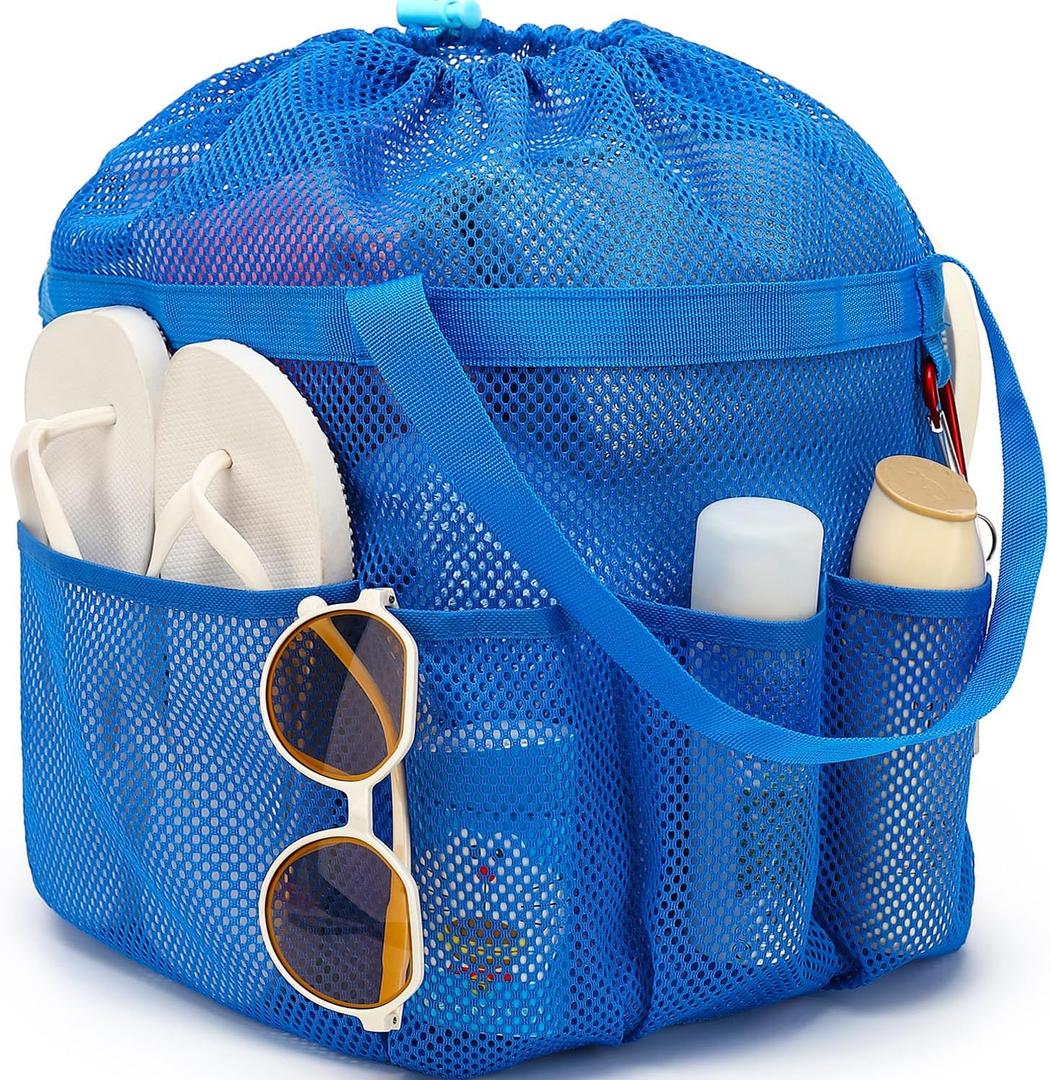 Mesh Shower Caddy Portable with Drawstring, Dorm Room Essentials for College Girls Guys, 8-Pocket Extra Large Shower Bag Basket Tote for Camping Beach Gym Travel Toiletry Bathroom