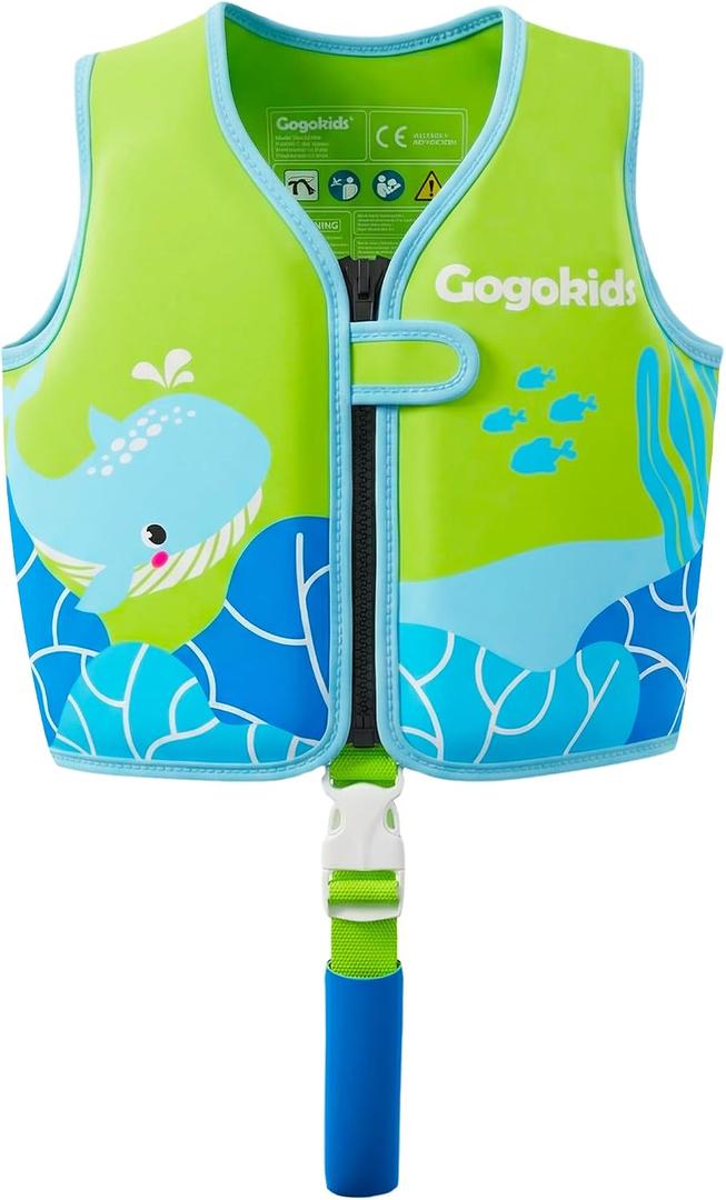 Gogokids Toddler Swim Vest Pool Floaties for Kids, Neoprene Swimming Jacket w/Adjustable Strap & Zip, Kids Pool Float Jacket 30-50-70-90 Pounds for Boys Girls Youth Teens, Small