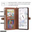 2 x Simicoo Pixel 8 Wallet case, Pixel 8 Flip Leather case Card Slots Holder Zipper Purse Detachable Magnetic Cover Hand Strap Cash Pocket Pouch Wallet for Woman Man (Brown)