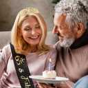 Canitor Birthday Decorations Gifts For Women Black Gold Birthday Crown Tiara Sash Set Birthday Party Favors