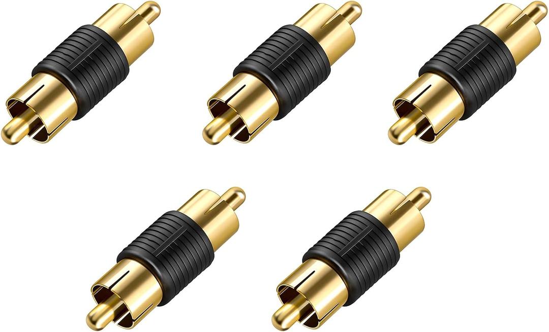 VCE RCA Male to Male Coupler 5-Pack, Gold Plated Dual Male Connector RCA M-M Adapter