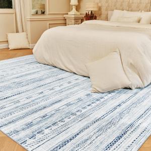 8x10 Area Rugs for Living Room Machine Washable Rug Distressed Indoor Carpet Neutral Moroccan Boho Rug Ultra Soft Area Rug for Bedroom Dining Room Playroom Office, Blue