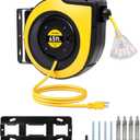 65FT Retractable Extension Cord Reel, 12AWG/3C SJTOW Heavy Duty Power Cord with Lighted Triple Outlets, 15A Circuit Breaker, 180 Swivel Removable Bracket for Wall/Ceiling Mount, UL Listed (Yellow)