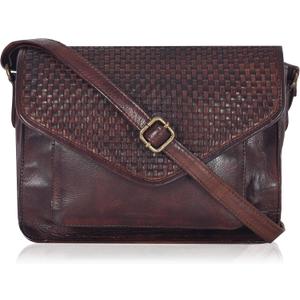 Leather Flapover Crossbody Handbag Purse for Women with Adjustable Strap & Overflap Snap Closure Tote/Bag (Brown Weaving)
