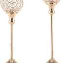 VINCIGANT Gold Crystal Candle Holders Set of 2,Pillar Candlesticks for Table Centerpieces, Valentine's Day Home Decor Wedding Party Housewarming Gift (2 pcs 13" & 15" Tall)