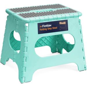 Flottian 11" Folding Step Stool for Adults and Kids Holds Up to 300 lbs,Non-Slip Folding Stools with Portable Handle, Compact Plastic Foldable Step Stool for Bathroom,Bedroom, Kitchen Teal