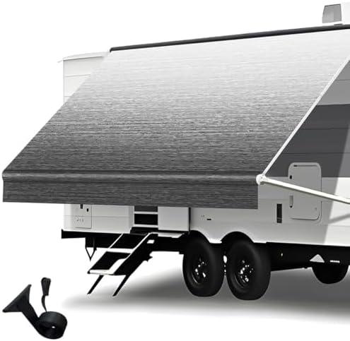 Heavy Duty RV Awning Fabric Replacement - 19.5oz Vinyl Camper Awning - Waterproof & UV-Resistant - Universal Canopy for Camper, Trailer and Motorhome (Black Fade, 16FT(Fabric 15'2"))