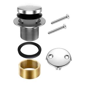 Bathtub Drain Tip-Toe Trim Set with Two-Hole Overflow Faceplate, Replacement Bath Tub Drains Conversion Kit Assembly with Universal Fine/Coarse Thread fits All Bathtub (Chrome)