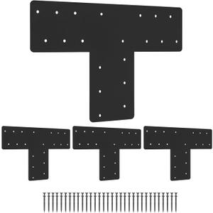 XIHUWZ 4 Pcs T Post Bracket, 16.9"x12" T Steel Mending Plate Joining Brackets, Connecting Brackets, T Shape Strap Plate Fit 4x4, 6x6 for Repair House, Pergola, Truss framing