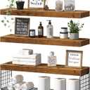 QEEIG Bathroom Shelves 24 inches Long - Floating Shelf for Wall Over Toilet Paper Storage Basket Farmhouse Set of 3, Rustic Brown (019-60BN3)
