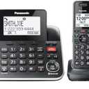 Panasonic Link2Cell Expandable Phone with Digital Answering System & Smart Call Blocker, One Corded Base Unit and Two Cordless Handsets Black - KX-TGF882B