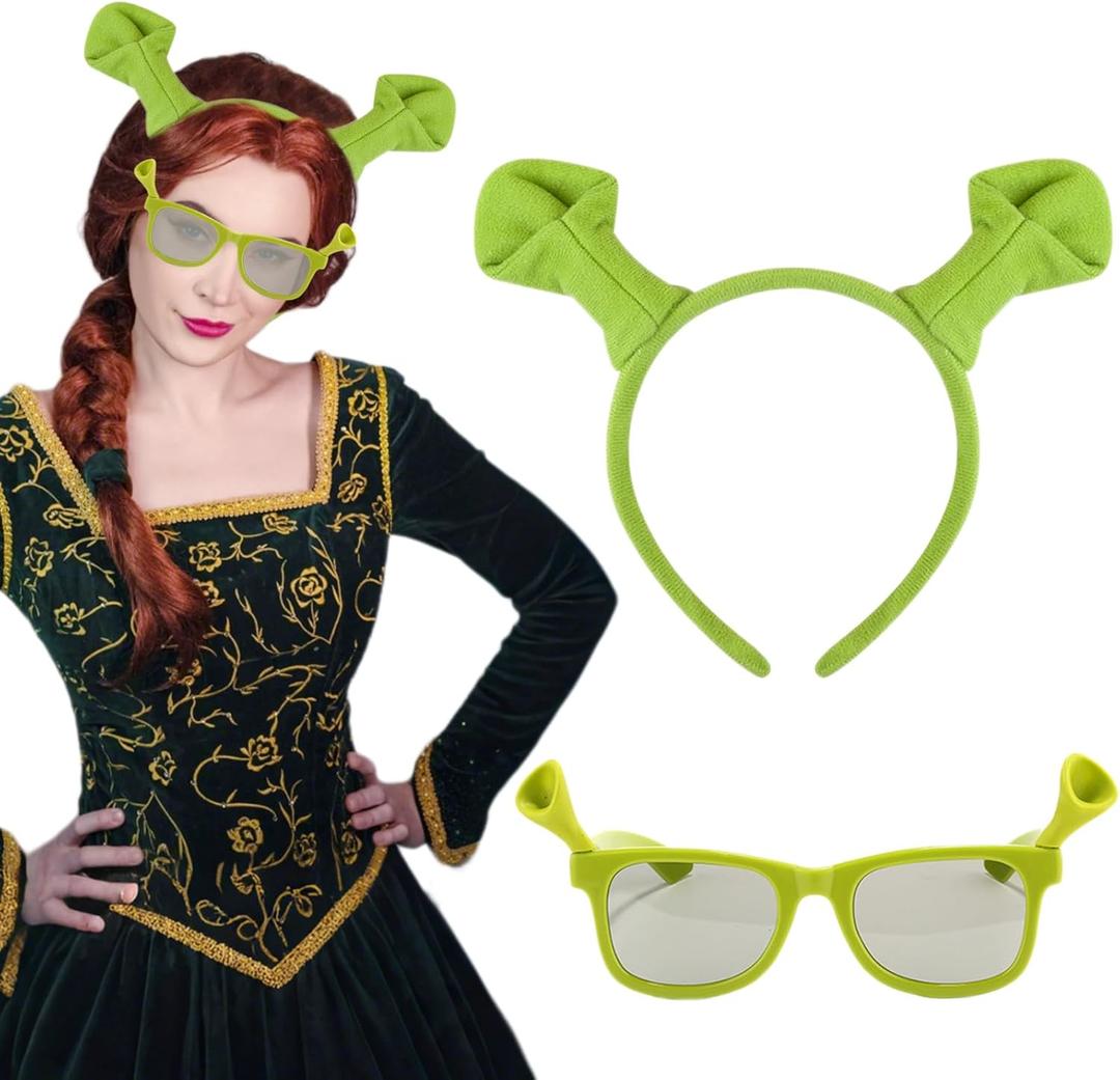 Halloween Green Monster Ears Headband Ogre Sunglasses Ogre Ears Hair Hoop Alien Hairband Eyeglasses for Carnival Party
