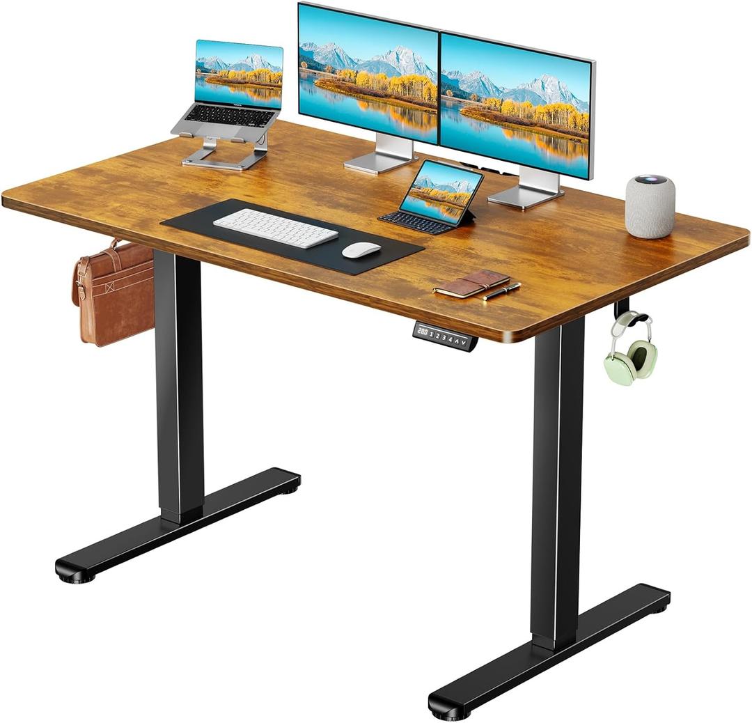 Marsail Electric Standing Desk with One-Piece Desktop,55 x 30 inch Height Adjustable Office Gaming Computer Desk with Deeper Tabletop,Home Office Stand up Desk with 4 Memory Presets, Desk for Bedroom (Rustic Brown)