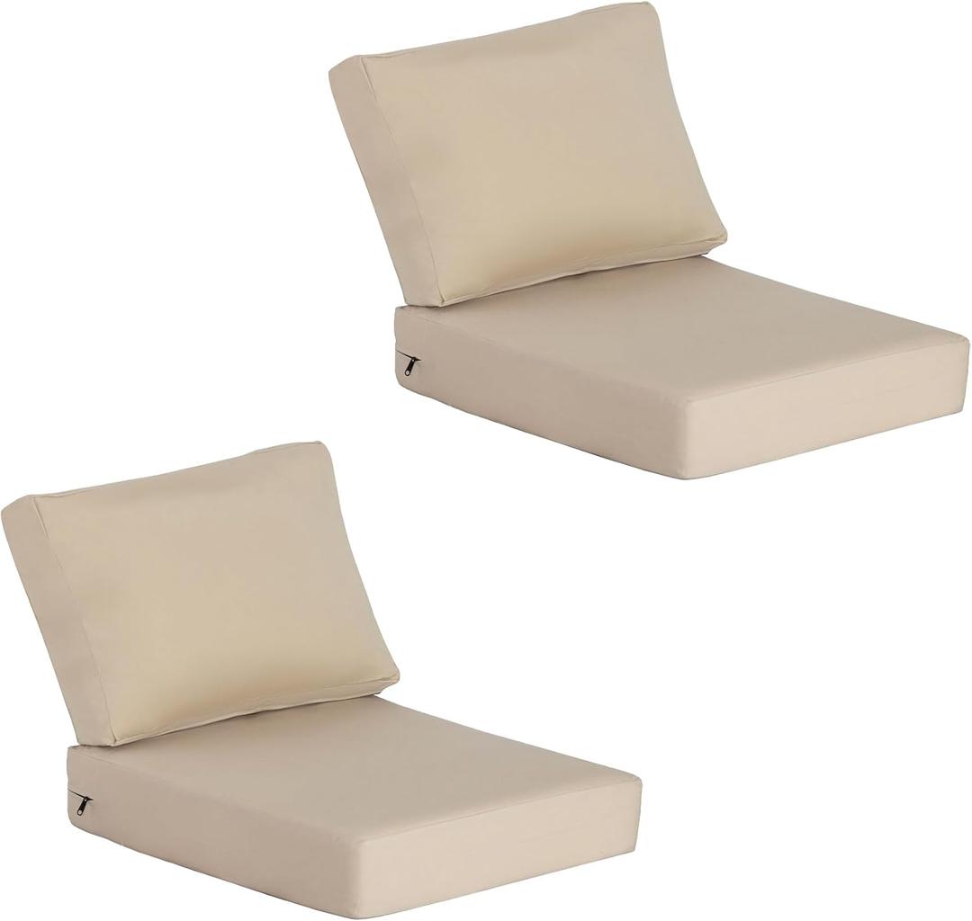 Sunbrella Outdoor Patio Chair Cushions Set, 23.5"x27" Outdoor Deep Seat Patio Cushions Set of 2,Water-Resistant Weather Resistant with YKK Zippers,Sunbrella Canvas Antique Beige