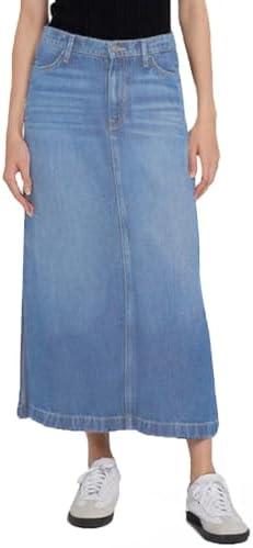 Denim Skirt for Women Midi Jeans Skirt A Line Slit Below The Knee Long Skirt, Medium