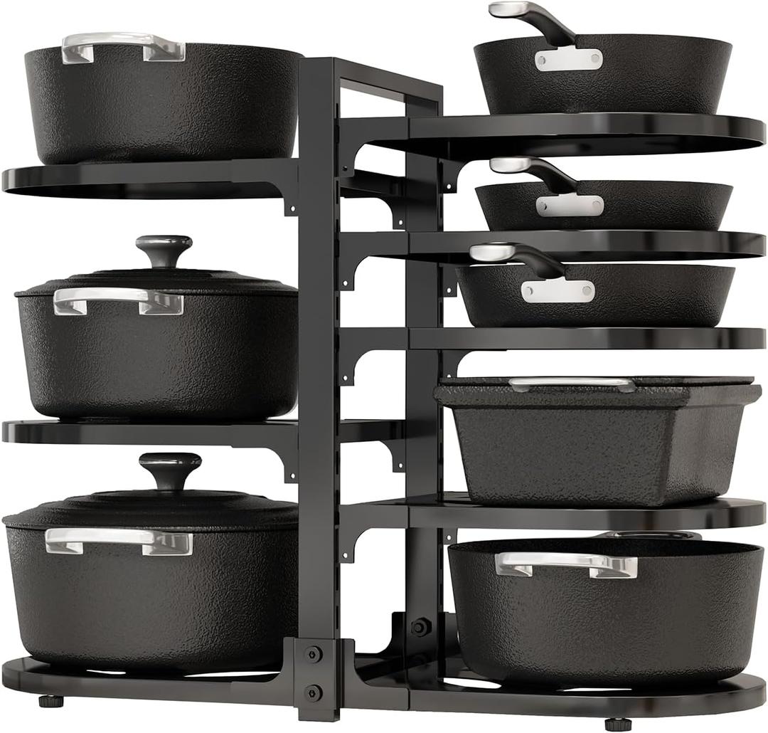 Fovkdcvw Adjustable Heavy Duty Pots and Pans Organizer Under Cabinet, 8-Tier Pot and Pan Organizers Inside Cabinet, Kitchen Cabinet Organizers and Storage, Black