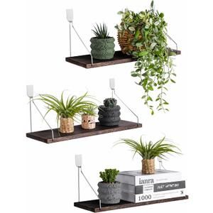 MITIME Floating Shelves Set of 3 Rustic Solid Wood Floating Shelf Wall Storage Shelves for Living Room, Bedroom, Bathroom, Kitchen Laundry, Office.no Drill Shelf (Retro Color L+L+L)