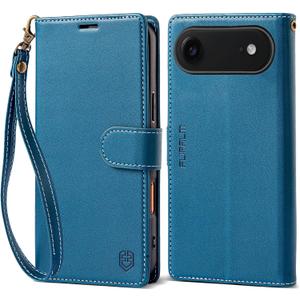 3 x FLIPALM Wallet Case for iPhone 17 Series with Wrist Strap - PU Leather Folio Flip with Credit Card Holder & Kickstand, Protective Cover (Blue, for iPhone 17 Air)
