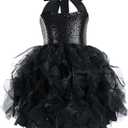 Suppromo Tutu Dress for Girls Sparkly Sequin Tulle Princess Birthday Party Prom Outfit Toddler Girls Sneaker Ball Gown Dress (6 Years, Black)