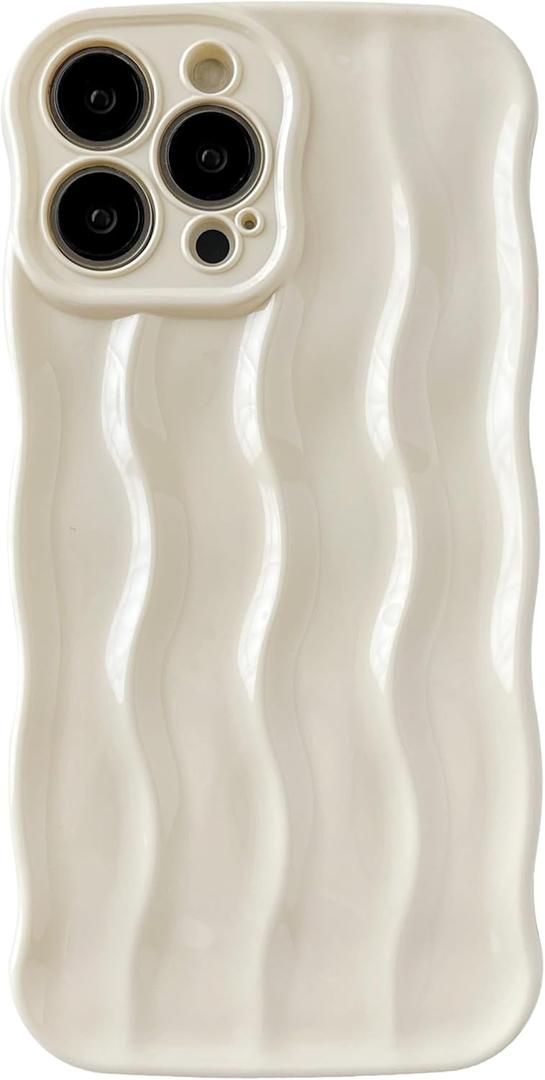 Caseative for iPhone 13 Pro Max Case,Water Ripple Pattern Curly Wave Frame Soft Phone Case (White)