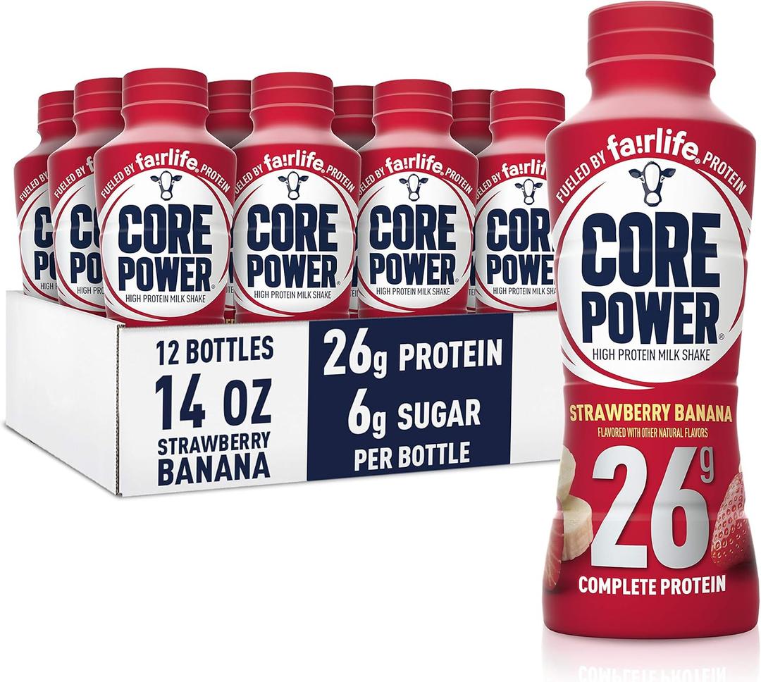 Core Power Protein Shake, Strawberry Banana, 26g Bottle, 14oz, 12 Pack, Best By Nov 30 2026