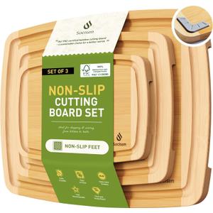 Bamboo Cutting Board Set Non Slip Feet Over Sink Tablas Para Picar Cocina Tabua Madeira Corte Carne Bambu Alimentos Cortar Madera Juego Regalos Cumpleaos Navidad Mujer Mama Abuela Hombre Papa (3-Piece, Two-Tone Bamboo)