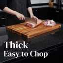 Extra Large Teak Wood Cutting Board 24x18 Inch for Meat, Brisket & Professional Kitchen Prep, 1.5" Thick Edge Grain Butcher Block with Deep Juice Groove & Handle, Non-toxic Board by New M Way