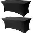 Lemict 6.1FT Black Table Cloth - 2 Pack Fitted Stretch Rectangle Spandex Tablecloth, Washable Table Cover for Party, Picnic, Wedding, Banquet, Birthday and Festival(30" x 72")
