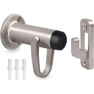 HOMOTEK Heavy Duty Latch Hook Stop Windproof,Door Holder Stopper with Sound Dampening Rubber Bumper Wall Mounted, Brushed Satin Nickel, 1 Pack