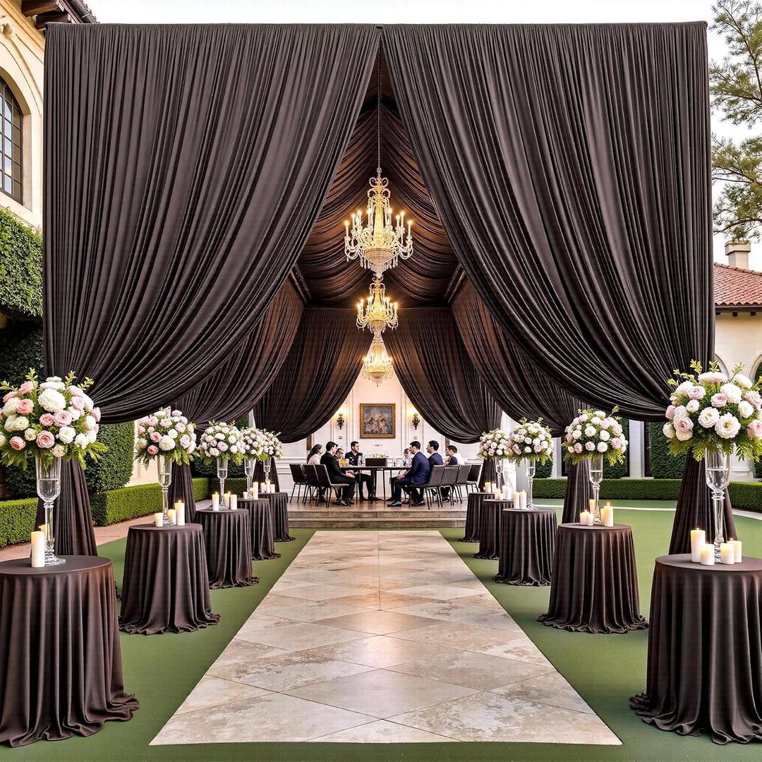 50ft×15ft Brown Backdrop Curtain for Wedding Parties, W5' x H15'
