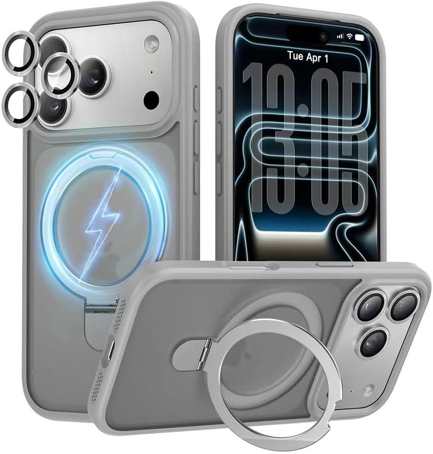 LOOXER O-Stand Ultra-Magnetic Case for iPhone 17 Pro Max (6.9) | 2-in-1 Kickstand | Military-Grade Drop Protection | Premium Matte Finish + Screen Protector Included (Grey, 17 Pro Max)