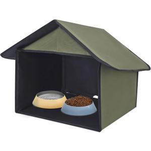 Outdoor Cat Feeding Station, Stray Cat Shelter, Cat Shelter Outdoor for Food and Wate, Waterproof Pet Shelter for Cats Birds, Rabbits and Small Dog (17 in, Green)