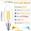 E14 LED Bulb Dimmable,110V 400LM 40W Equivalent Neutral White 4000K,E14 European Base Candelabra Bulbs,C35 Clear Vintage Torpedo Shape Bulb for Chandeliers,Pendant,Ceiling Fan(6-Pack)