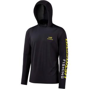 BASSDASH UPF 50+ Mens UV Sun Protection Long Sleeve Performance Fishing Hoodie Hooded Shirts (5XL, Black/Yellow Logo)