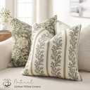 Vintage Throw Pillow Covers 18x18 Set of 2, Striped Floral Pillow Cover Botanical Patterned Decorative Cushion Covers Modern Farmhouse Home Decor for Sofa Couch Bed Living Room, Chocolate
