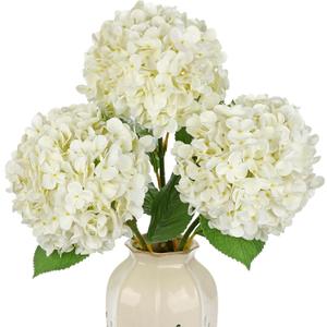 DILATATA Large Real Touch Hydrangea Artificial Flowers with Stems, 8" Full Bloom Fresh Touch Faux Hydrangea Bouquet for Vase Decor, Wedding Centerpieces, Home Table Arrangement 25.5 White Hydrangeas