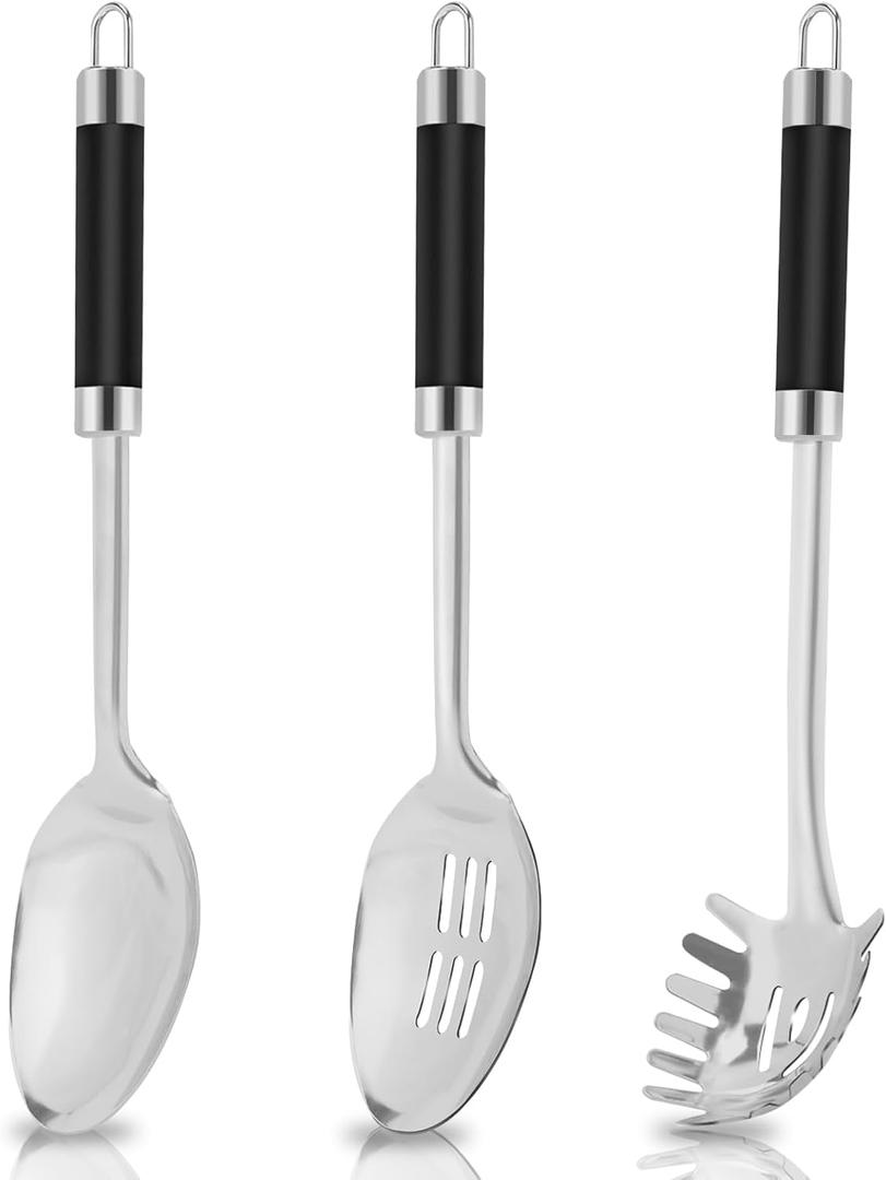 3-Piece,Stainless Steel Serving spoons set with Slotted Spoon, Serving and Spaghetti Spoon, kitchen cooking serving utensils set cooking spoon.