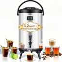 Insulated Beverage Dispenser. Stainless Steel, 12L / 3.2Gal. For Hot and Cold Drinks. Spigot Included. Ideal for Tea, Coffee, Milk, Water, Juice. Keeps Beverages at Right Temperature, Durable (Silver)