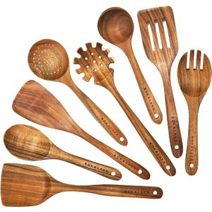 Teak Wooden Spoons for Cooking - 8Pcs Kitchen Utensils Set With Spatulas