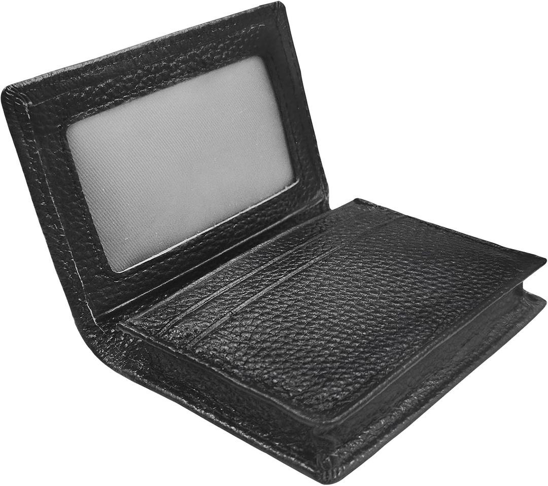 Outrip Genuine Leather Business Card Holder Name Card Case Credit Card Wallet with ID Window RFID Blocking (Black)
