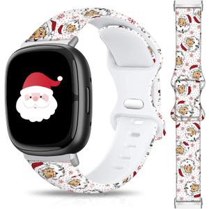 Christmas Halloween Thanksgiving Band Compatible with Fitbit Versa 3/Fitbit Versa 4/Fitbit Sense/ 2, Smartwatch Holiday Women Men Silicone Replacement Strap for Fitbit Versa 3/4, Fitbit Sense/ 2 (Santa Claus)