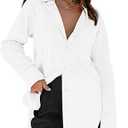 siliteelon Womens Button Down Shirts Dress Shirts Long Sleeve Blouses V Neck Solid Casual Tunics Tops with Pockets Size L