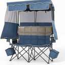Double Beach Chair With Canopy Shade Camping Chair With Canopy Oversized Double Camping Chair With Canopy Folding Loveseat Chair With Two Cup Holders and Cooler Bag For Camping,Beach, Fishing