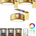 EZVALO Picture Lights for Wall, 2000mAh Rechargeable Battery Magnetic Poster Lights with 3 Color Temps & 12 RGB, Remote Dimmable Timer Painting Light, Wall Decor Light for Art Display, Frame (3 Pack) (Gold)